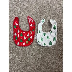 Christmas Tree Baby Bibs Set of 2 Red White Holiday Festive Cotton Blend BAB-035